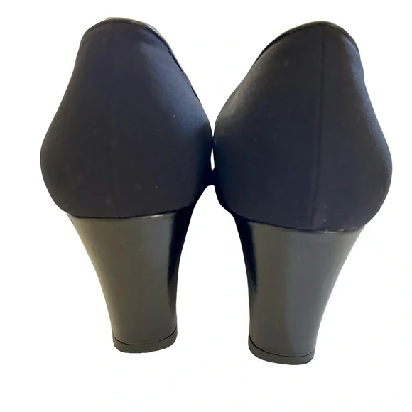 AMALFI Black Wedge Peep Toe Pumps Size 8 - Picture 3 of 7